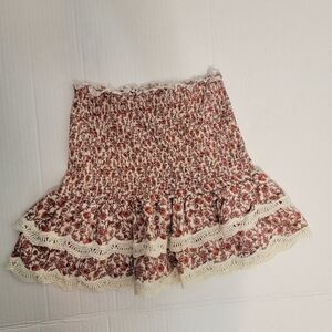 Moodie Mini Skirt XS/S Smocked Waist Ruffle Linen Blend Boho Beachy